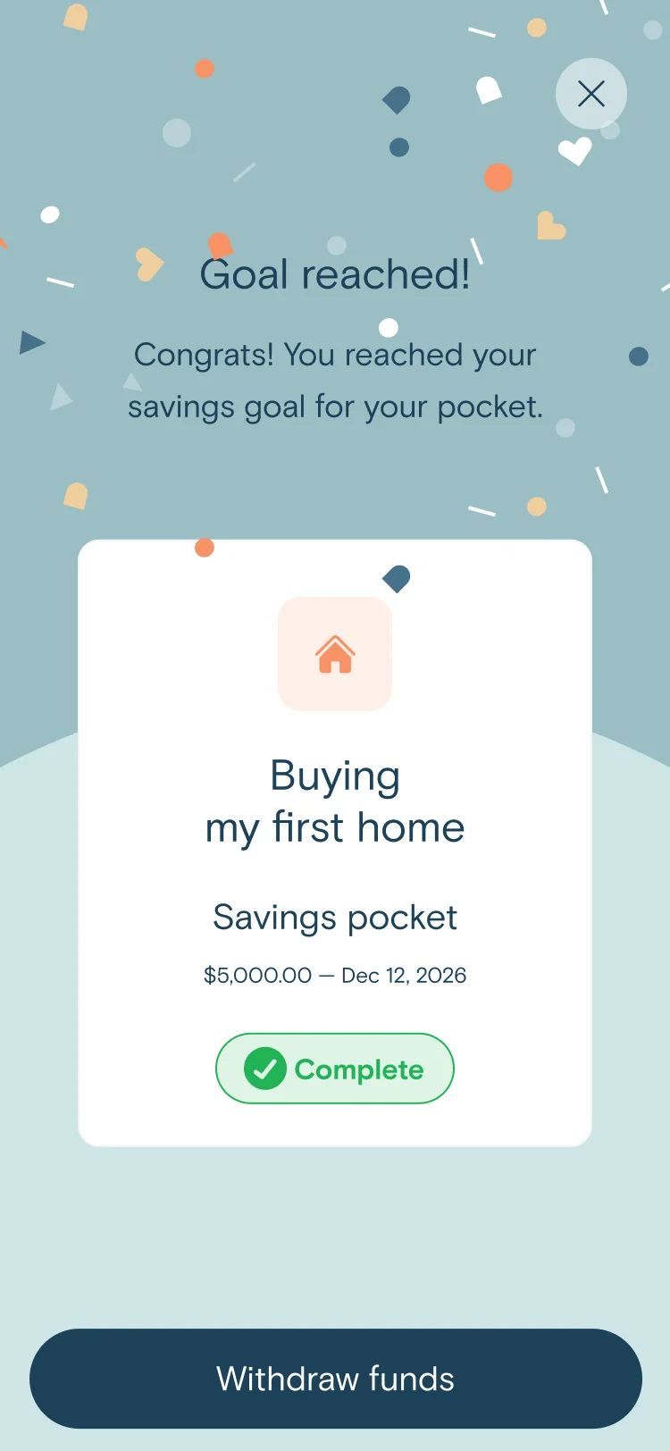 Goal Reached app screen