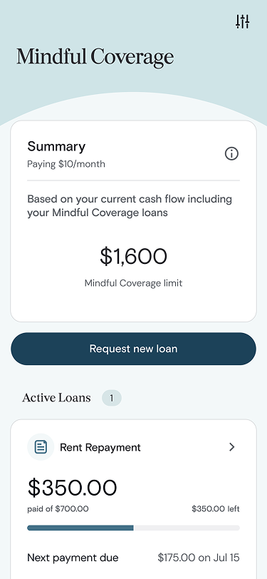 Mindful Coverage app screen