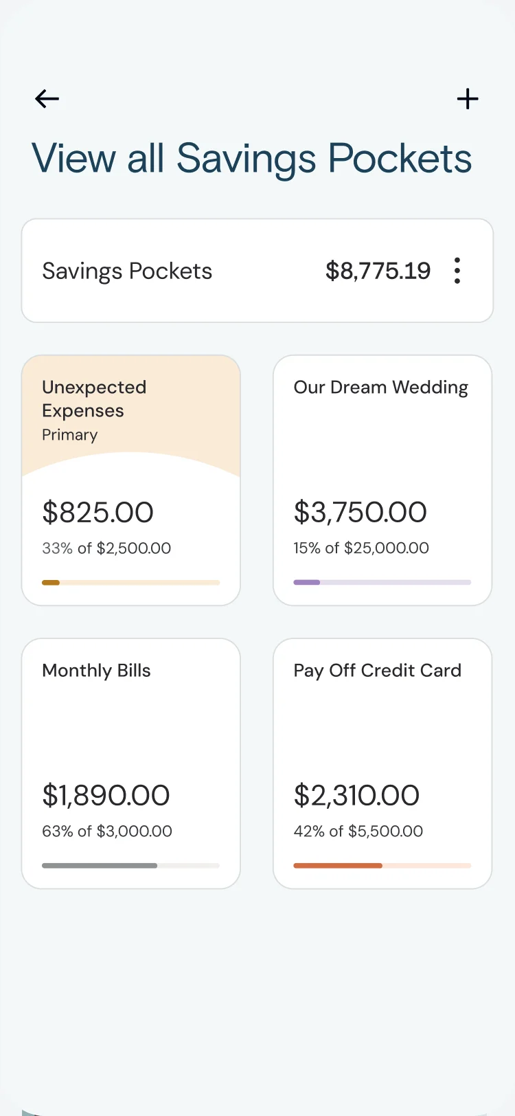 Savings Pockets app screen